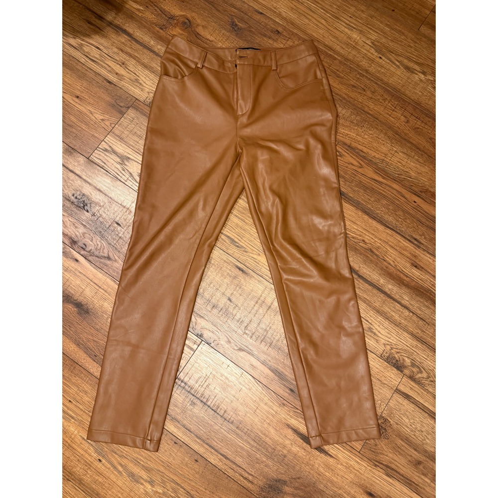 Boston Proper Cognac Faux Leather Straight Leg Pants Brown Womens Size 8